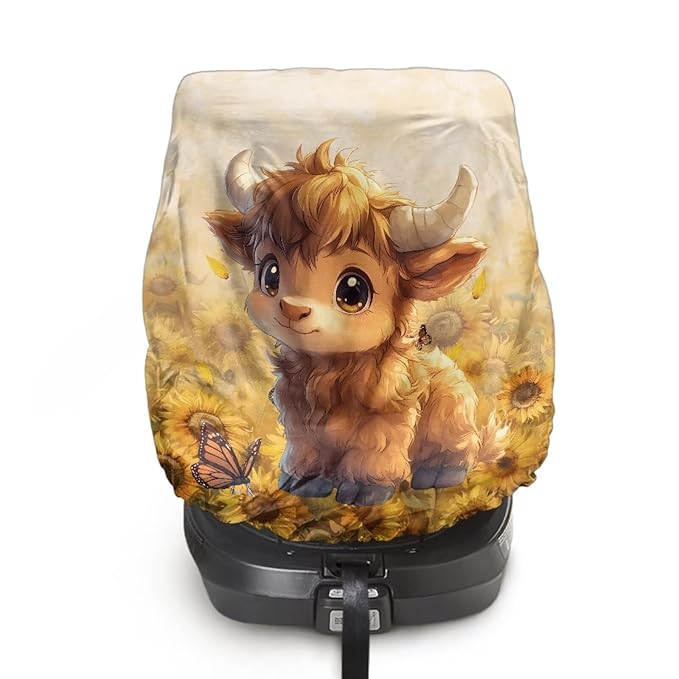 XYZCANDO Highland Cow Baby Car Seat Cover for Travel Cute Carseat Covers Baby Washable Infant Car Seat Protector Replacement Car Seat Sun Cover for Baby Soft Baby Travel Accessories