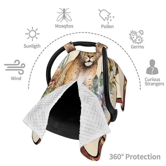 Personalized Winter Carseat Cover for Baby Custom Name Car Seat Canopy for Newborn Baby Boys Girls 2 in 1 Mom Nursing Breastfeeding Covers Lion Minky Baby Carrier Stroller Covers