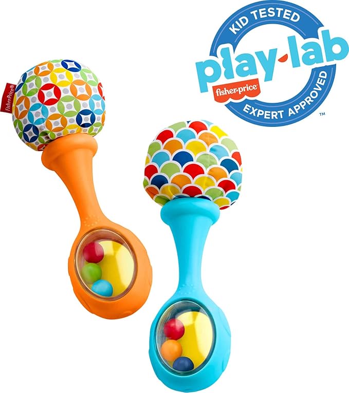 Fisher-Price Portable Baby Chair Sit-Me-Up Floor Seat with Developmental Toys & Machine Washable Sea & Baby Newborn Toys Rattle 'n Rock Maracas