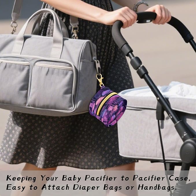 Pacifier Holder with Clip Pacifier Case for Diaper Bag Round Baby Pacifier Pouch Box Bag Portable Jellyfishes and Bubbles Pink
