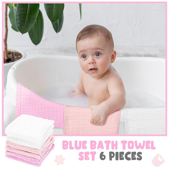 Peryiter 8 Pack Baby Bath Towels and Wash Cloth Set Muslin Hooded Soft 100% Cotton Baby Hooded Bath Towel Absorbent Towels Cloths for Babies, Infant, Toddler and Kids Newborn(Pink Series)
