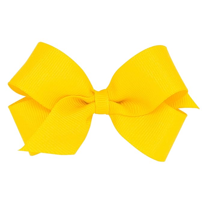 Wee Ones Girls' Classic Grosgrain Hair Bows with Plain Wrap Center, No-Slip Hair Clip, Handmade, Yellow, Mini