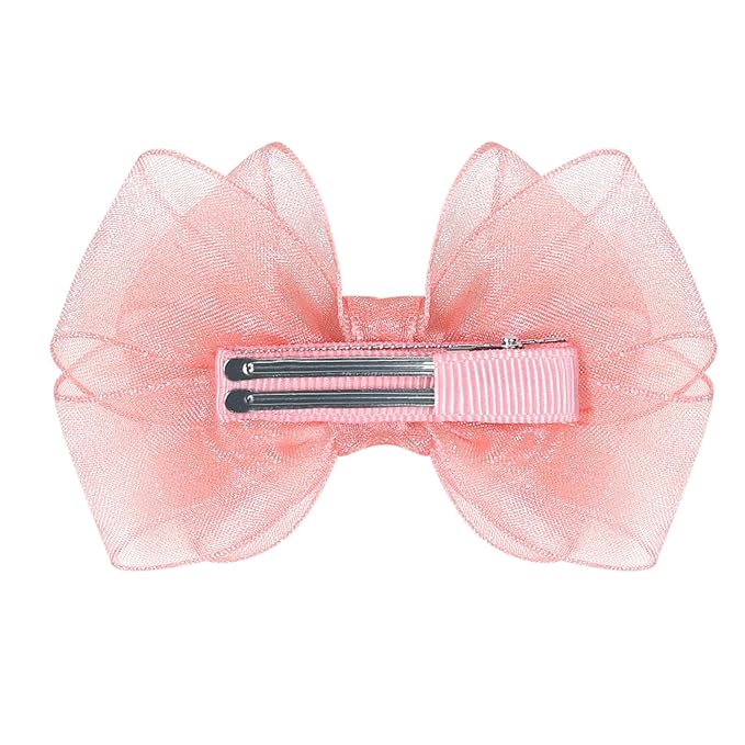 3.5-Inch Organza Hair Bows for Girls - Elegant Sheer Ribbon Alligator Clips for Toddlers, Kids, and Teens - Pack of 2, Pink