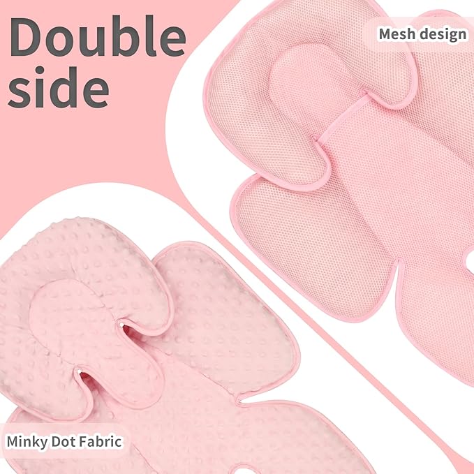 2-in-1 Baby Car Seat Cushion & Car Seat Strap Pads, Infant Car Seat Head Support & Strap Shoulder Covers, Car Seat Insert & Belt Covers for Newborn, Pink