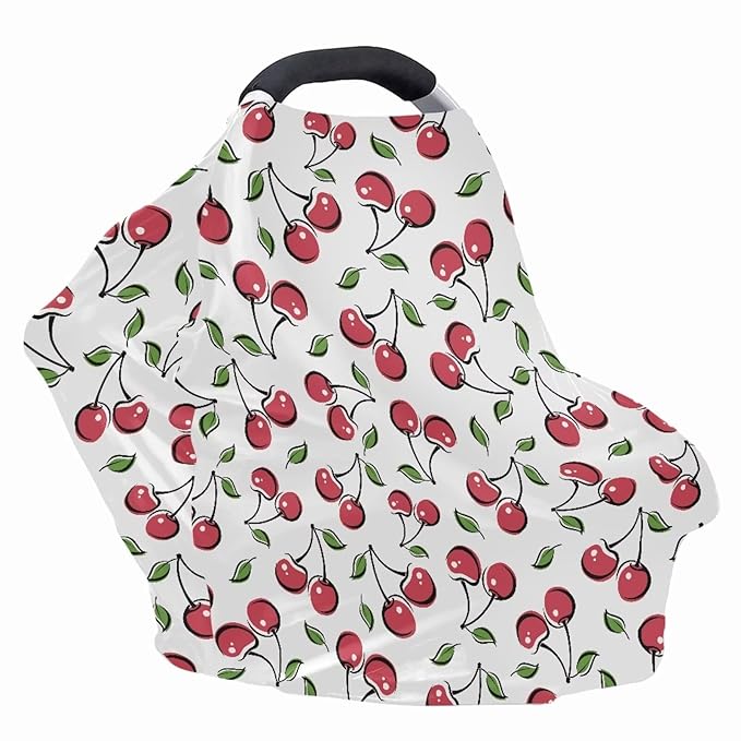 LedBack Car Seat Cover for Babies Baby Stuff Nursing Breastfeeding Cover, Soft Breathable Baby Carseat Canopy, Cherry Pattern