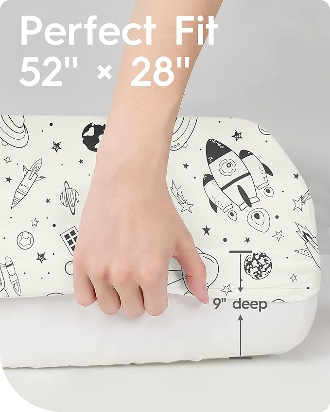 Crib Sheet for Boy Girl, Premium Soft Jersey Knit Fitted Crib Sheets, Safe and Snug, Durable, Stylish Crib Sheet, 28''x52''x9'' Extra Deep Pocket