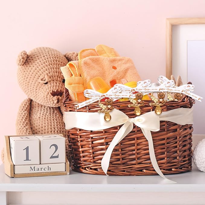 Coume 60 Pcs Shower Party Pacifiers Necklace Bear Bottle Acrylic Pacifiers Charm Pacifier Chain for Guests Gender Reveal Party Favors Prize Table Scatter (White,Brown,Elegant)