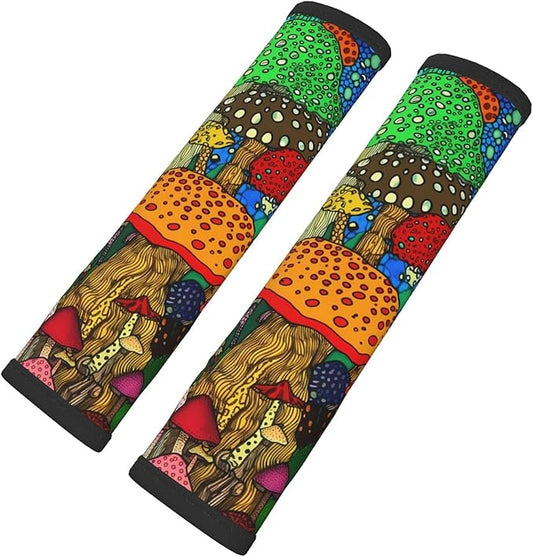 Cartoon Forest Mushroom Print Seatbelt Pads Fits Cars Trucks SUV Sedans Sweat Absorption Car Seatbelt Strap Cover, Auto Interior Accessories Protector