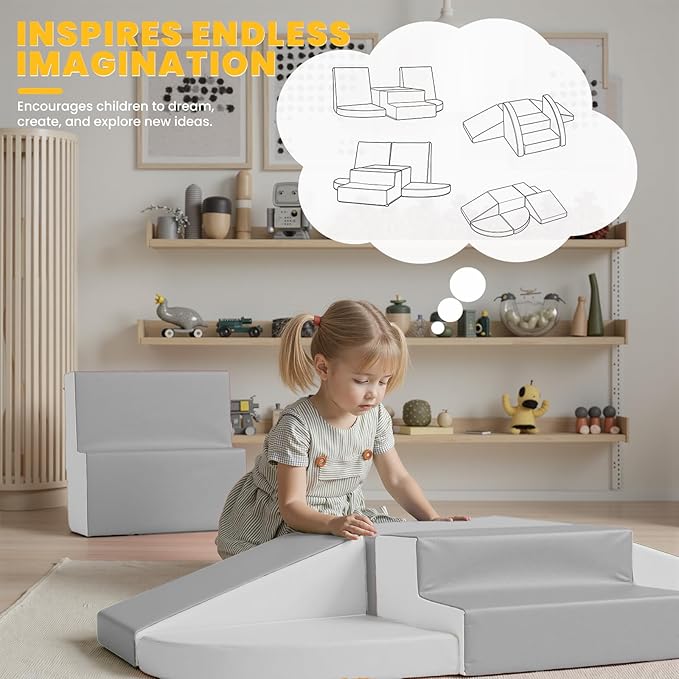 Hoohtoot Soft Foam Climbing Blocks for Toddlers: 6-Piece PU Leather Play Set - Kids Climbing and Crawling Toys - Indoor Baby Play Structure - Fun Learning Gym