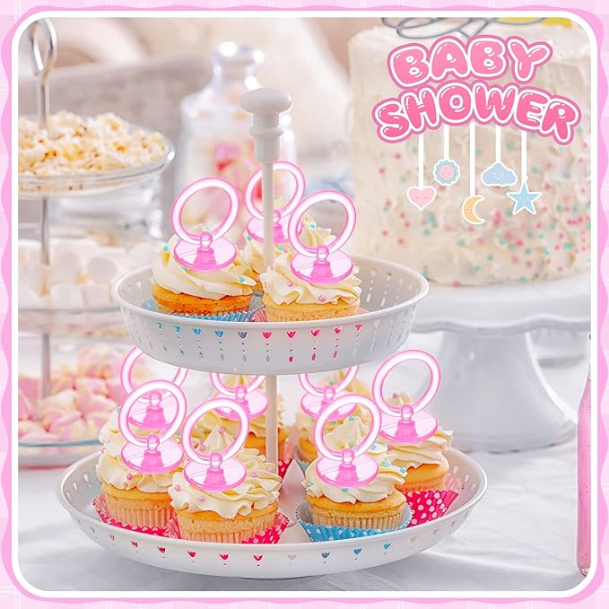 Coume 100 Pcs 2.5 Inch Baby Shower Pacifiers Acrylic Mini Baby Pacifiers Gifts Gender Reveal Party Favors for Gender Neutral Game Birthday Supplies(Pink)
