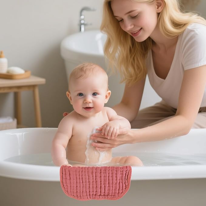MIGIOL Baby Washcloths 100% Cotton Size is 12x12 inches. Lightweight, Portable, and Ideal for use at Home or on The go. (White & Pink 6 Pieces)