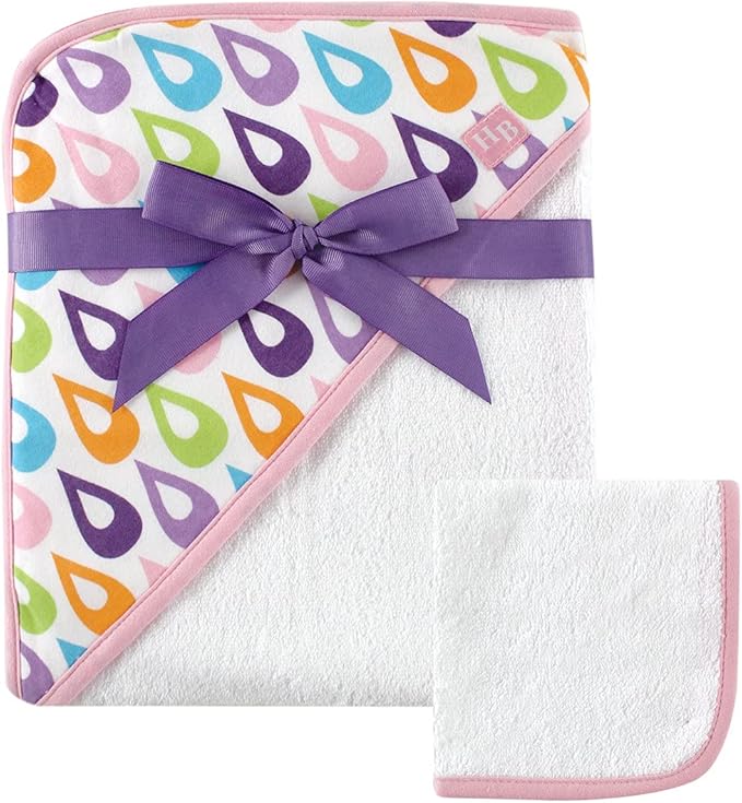 Hudson Baby Unisex Baby Cotton Hooded Towel and Washcloth, Purple, One Size
