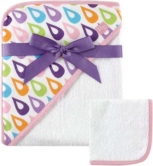 Hudson Baby Unisex Baby Cotton Hooded Towel and Washcloth, Purple, One Size