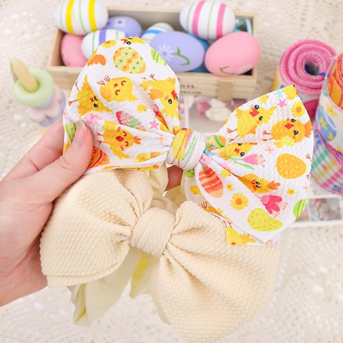 Easter Headbands for Girls Hair Bow Rabbit Cheer Bow Easter Bunny Hairbands Hair Accessories Baby Girl Large Bows Easter Gifts for Baby Biege