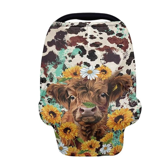 Wanyint Highland Cow Sunflower Baby Car Seat Covers Nursing Scarf Car Seat Canopy Shopping Cart Cover and High Chair Cover Protect Babies and Breastfeeding Mothers