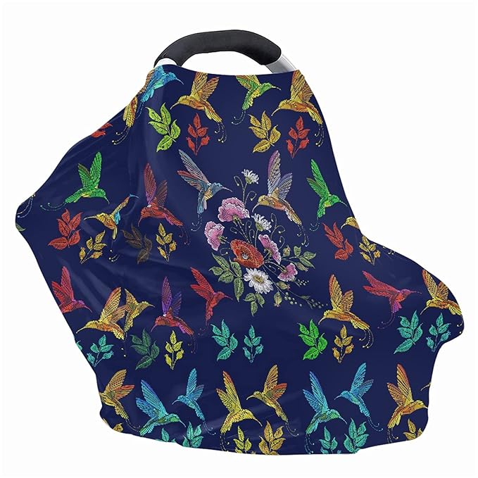 JEOCODY Elastic Pram Dust Cover Colorful Cuckoo Pattern Elastic Shopping Cart Cover Infant Carseat Canopy