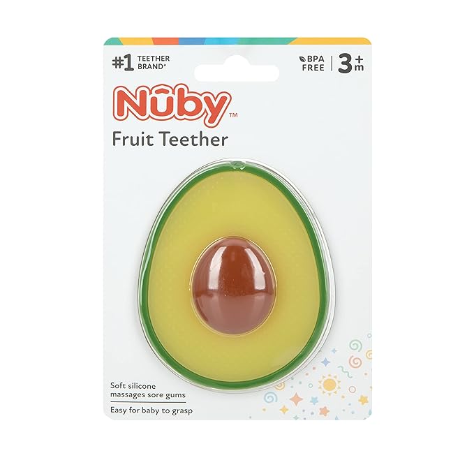 Nuby 100% Silicone Fruit Teether, Avacado w/Pit, 3M+