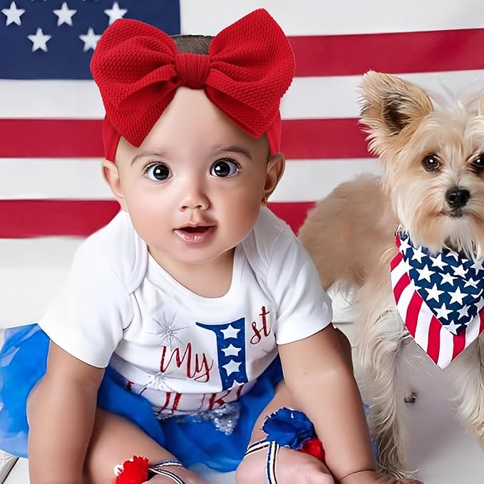 4th of July Newborn Hair Accessories: Toddler Bows, Infant Cheer Bows, Head Wraps, Red Headband - Gifts for Baby Girls