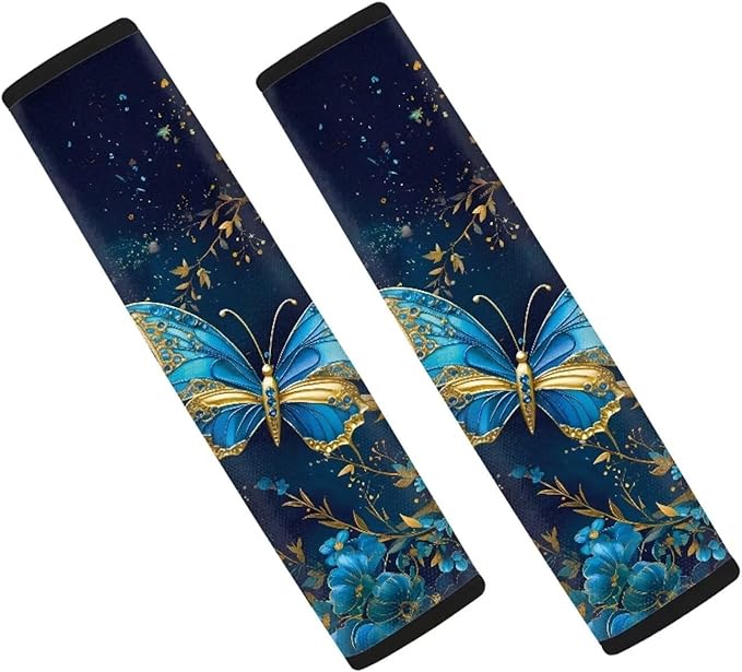 AFPANQZ Blue Butterfly Car Seat Belt Pads Covers Harness Car Accessories Safety Seatbelt Comfortable Pads Cushion for Adults Kids Non-Slip Shoulder Straps Cushion