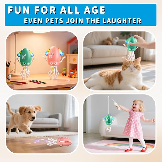 Dancing Octopus Baby Toy, 2Pcs Tummy Time Toys, Rechargeable Crawling Squid with Light/Music/Silent Mode for 3-6 6-12 12-18 36 Months Learning Walking Toddler 1st Birthday Gifts Easter Basket Stuffers