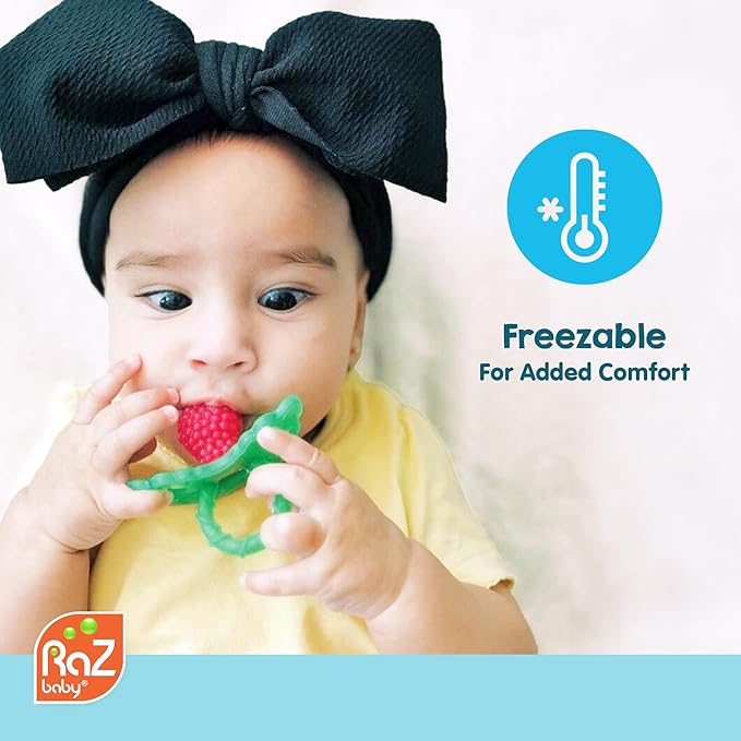 RaZbaby RaZberry Silicone Teether Pacifier – Teething Relief for Infants, Food-Grade, BPA-Free, Hands-Free Design, Natural Berrybumps Fruit Texture for Sensory Development, Freezable – Cookies & Cream