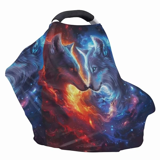 Youngerbaby Wolf Baby Car Seat Cover Nursing Breastfeeding Scarf Shawl Stretchy Infant Carseat Canopy for Stroller High Chair Shopping Cart Newborn Shower Gift