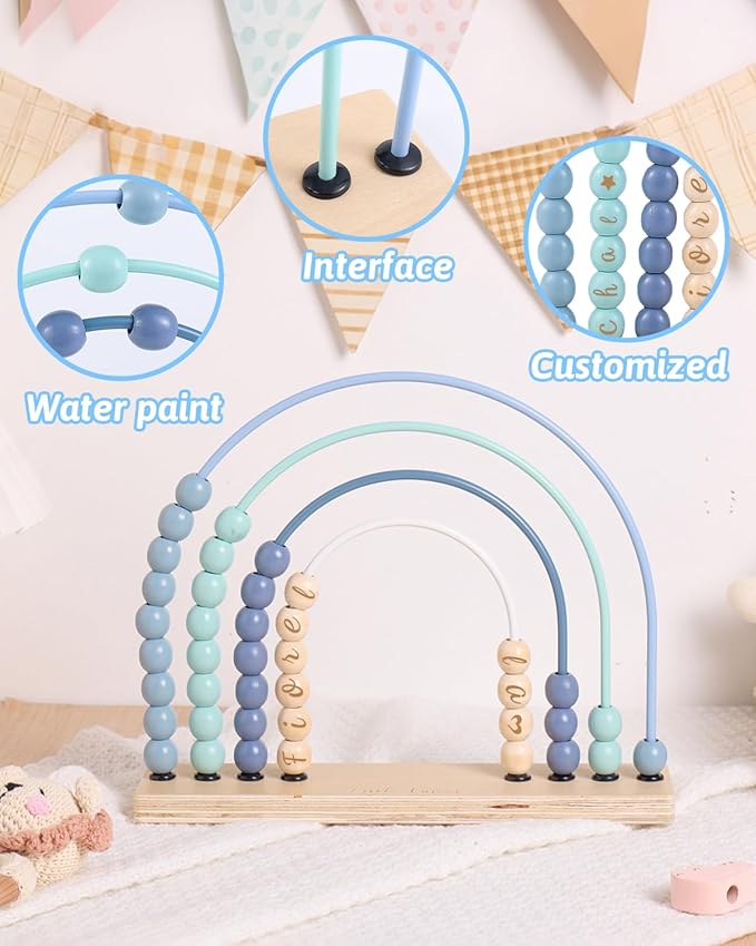 Personalized Rainbow Wooden Abacus Toy, Custom Name Montessori Counting Bead Set, Educational Math Toy for Toddlers, Promotes Fine Motor Skills & Color Recognition, Birthday Gift