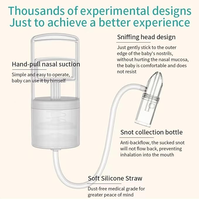 Nasal Aspirator for Baby, Portable Hand Puller Nose Sucker, Quiet Suction Easy to Operate | Reusable | Soft Silicone Nose Cleaner for Fast and Effective Relief of Nasal Congestion in Infant