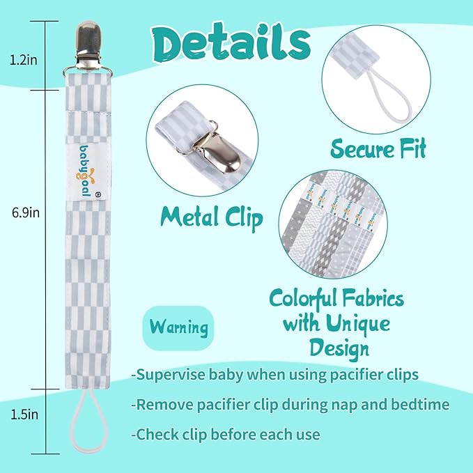 babygoal Baby Grey Pacifier Clips, 6 Pack Pacifier Holder Clip for Boys and Girls Fits for Most Pacifiers and Binkies