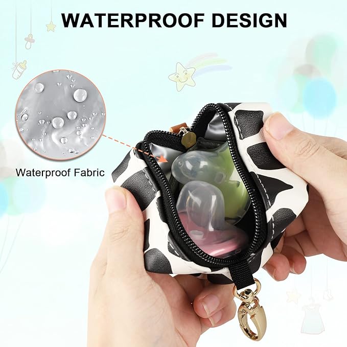 Baby Pacifier Case with Clip, Baby Pacifier Holder Pouch Box for Diaper Bag, Holds 2 Pacifiers for Travel Outdoor Activities, Small Baby Utensils,Black Stone