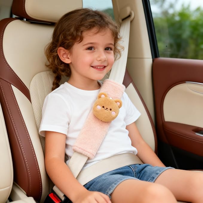 2 PCS Seat Belt Cover Pad, Cute Kawaii Animal Bear Seatbelt Covers for Kids and Adults, Winter Plush Fluffy Soft Seat Belt Cover, Cartoon Seatbelt Cushion,Car Seat Strap Pads (F-Bear)