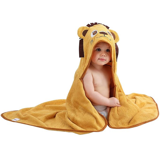 MICHLEY Bamboo Viscose Baby Hooded Bath Towel for 0-5 Years Boys and Girls, 29.5 x 39.5 Inch Ultra-Soft and Quick-drying Infant Bath(Lion)
