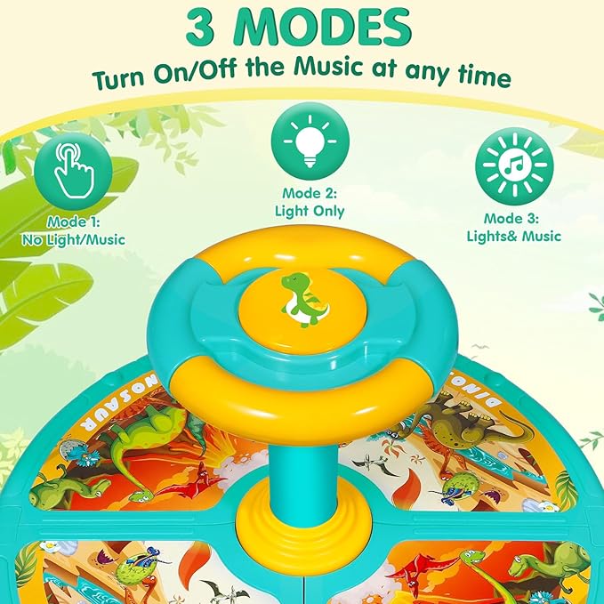Sumapner Dinosaur Sit and Spin for Toddlers, Extra Large Size,Christmas Stocking Stuffers for Boys Girls with Music & LED Lights, 360°Spinning Seat Sensory Toys Kids Birthday Gifts
