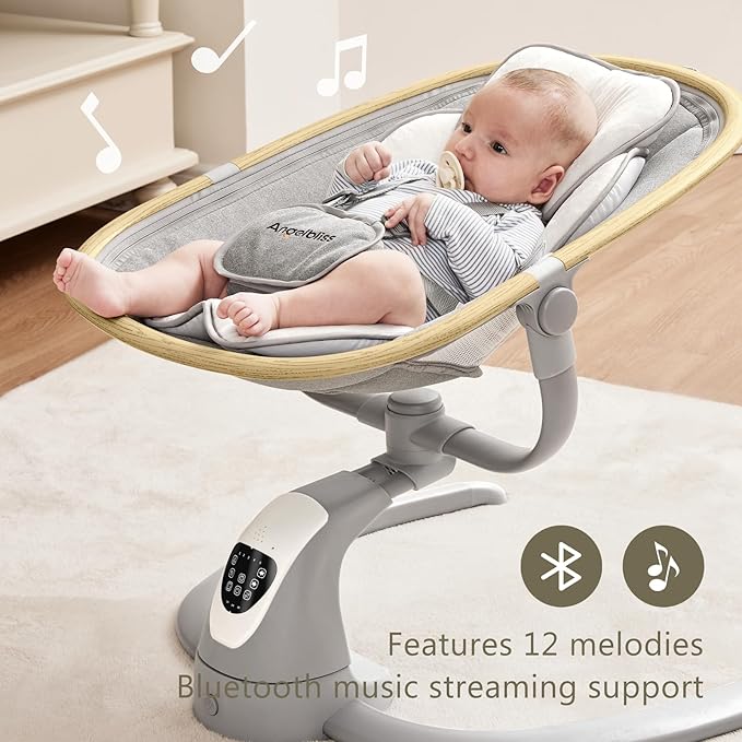 Angelbliss Baby Swing with Cry Detection, Electric Swing - Side-to-Side & 180 Rotation, for Infants & Toddlers (Grey) with 5 Speeds
