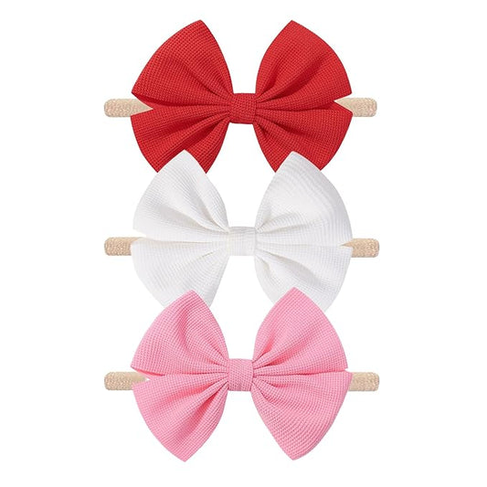 Valentine's Red Baby Bow Headbands for Baby Girls Pink Handmade Bows Newborn Nylon Headbands Valentine's Day HairAccessories for Infants Toddlers (Red White Pink)
