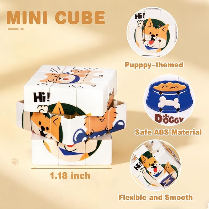 24 Pack Premium Puppy Mini Cube Bulk, 1.18 Inch 3x3x3 Small Puzzle Cubes Surface Finish, Dog Themed Birthday Party Favors, Classroom Rewards Prizes, Easter Basket Fillers for Kids