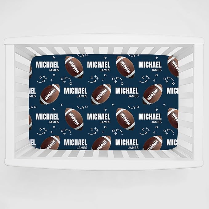 Personalized Pack 'N Play Sheets - Custom Football Baby Mini Crib Sheets for Boys & Girls, Fitted Sheet with Name, Soft and Breathable Material