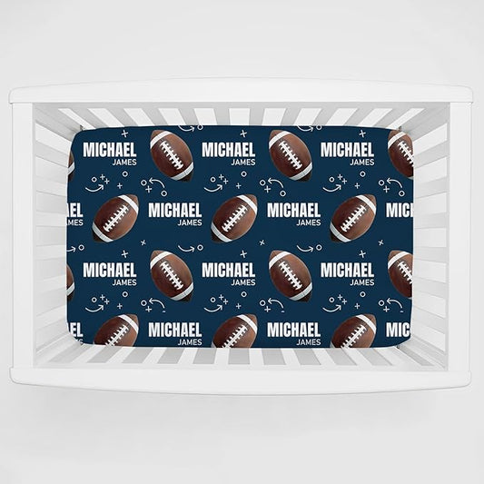 Personalized Pack 'N Play Sheets - Custom Football Baby Mini Crib Sheets for Boys & Girls, Fitted Sheet with Name, Soft and Breathable Material