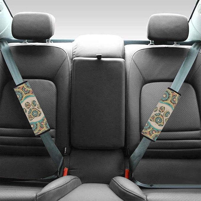 UNICEU Bohemian Animal Dog Paw Car Accessories Neoprene Comfort Car Seat Belt Shoulder Strap Pads, 2 Packs, Universal Auto Seatbelt Cover