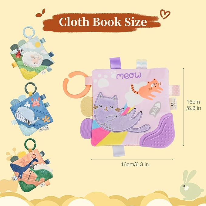 SILI FACTORY 4Pack Soft Baby Book, Touch Feel Crinkle Cloth Books for Babies, Cute Sensory Book for Babies 0-6 6-12 Months, Tummy Time Stroller Toy, Newborn for Boys Girls(Wildlife