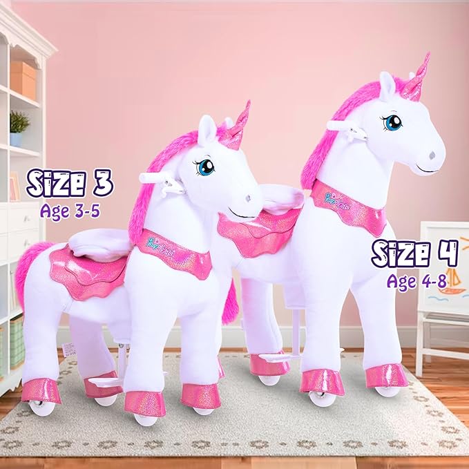 PonyCycle Ride on Unicorn Riding Unicorn Toys, Essential Model E Unicorn Gifts Ride on Pony for Girls (30" Height/Size 3 for Age 3-4) Plush Interactive Riding Horse Ride on Horse Toys Animal Pink E312