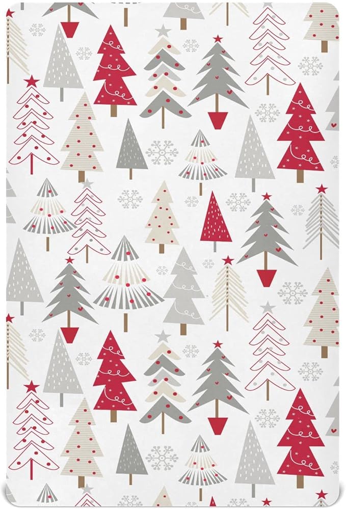 Fitted Crib Sheets Christmas Cartoon Tree Stretchy Portable Playard Sheets for Baby Toddler, Breathable Soft Mini Crib Mattress 52 x 28 in for Boys and Girls