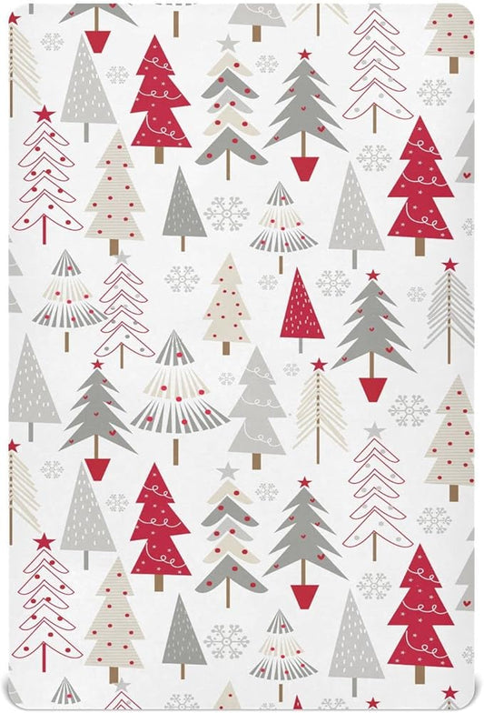 Fitted Crib Sheets Christmas Cartoon Tree Stretchy Portable Playard Sheets for Baby Toddler, Breathable Soft Mini Crib Mattress 39 x 27 in for Boys and Girls