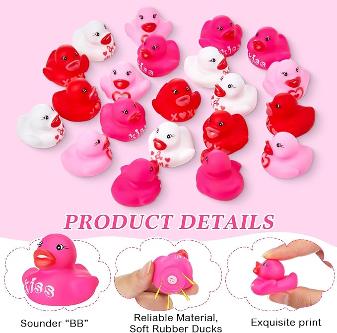 MiniInflat 200 Pcs Valentines Day Rubber Ducks Assorted Rubber Duckies Bulk Mini Pool Toy Ducks for Party Favors Classroom Exchange Gifts