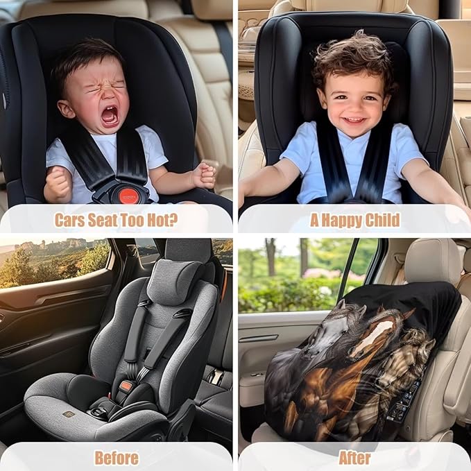 Car Seat Cover Baby Car Seat Sun Shade Cover, Easy to Install and Clean, Stretch Carseat Covers Replacement Heat Protector Horse Print Car Seat Accessories