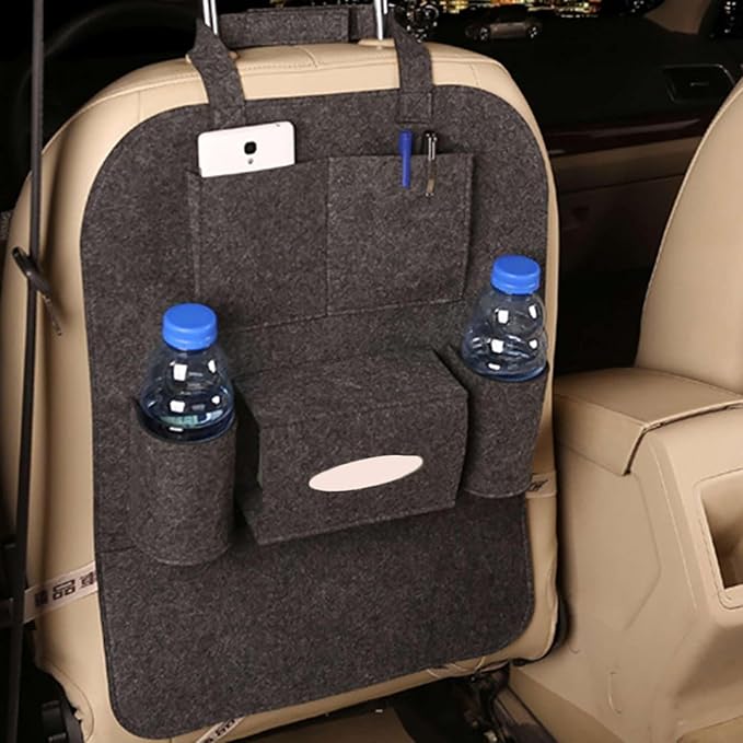 JDMBESTBOY Brown Universal Car Back Seat Organizer with Larger Protection & Storage - Holder, Reinforced Corners to Prevent Sag, Eco Friendly Materials - Great Travel Accessory for Kids
