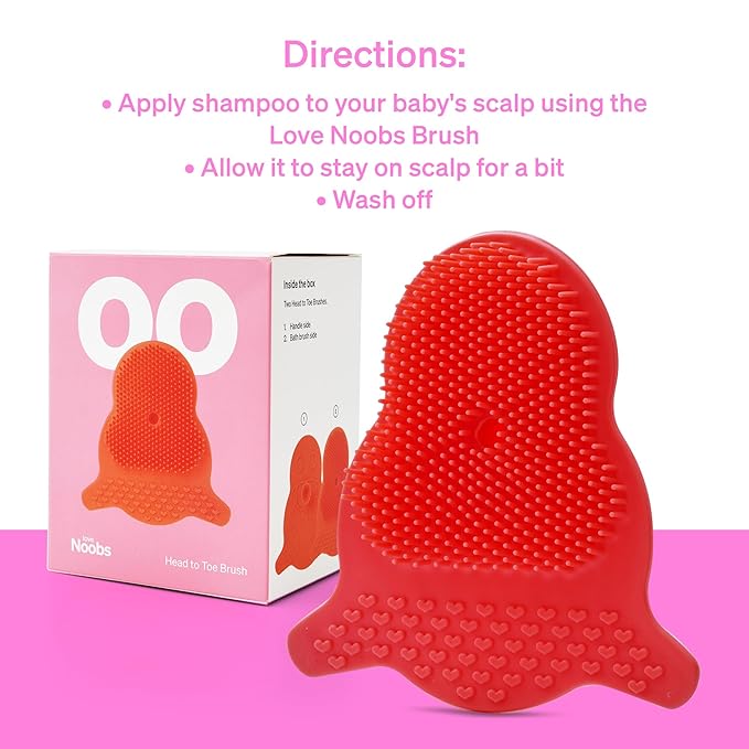 Cradle Cap Brush for Babies by Love Noobs, Baby Cradle Cap Treatment, Pack of 2, Non-Toxic Toddler Cradle Cap Comb, with Suction Cup to Easily Hang to Bathroom Wall, Infant Eczema Treatment