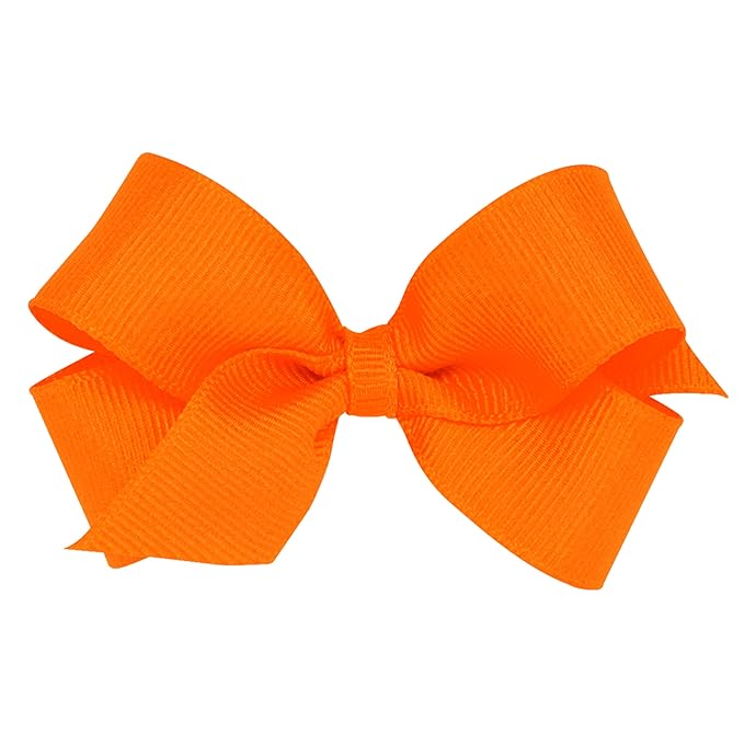 Wee Ones Girls' Classic Grosgrain Hair Bows with Plain Wrap Center, No-Slip Hair Clip, Handmade, Orange, Mini