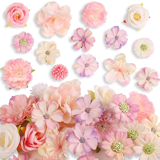 Leery 20 PCS Boho Flower Hair Clips for Women - Rose Hair Barrettes, Wedding Hairpins, Bridal Headpiece, Hawaiian Silk Floral Clips (Pale Pink‌)