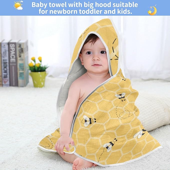 Honey Bees Baby Boys Girls Bath Towel Yellow Bumblebee Beehive Hooded Towels Newborn Toddlers Organic Cotton Washcloths Shower Beach Towel 30 x 30 Inch